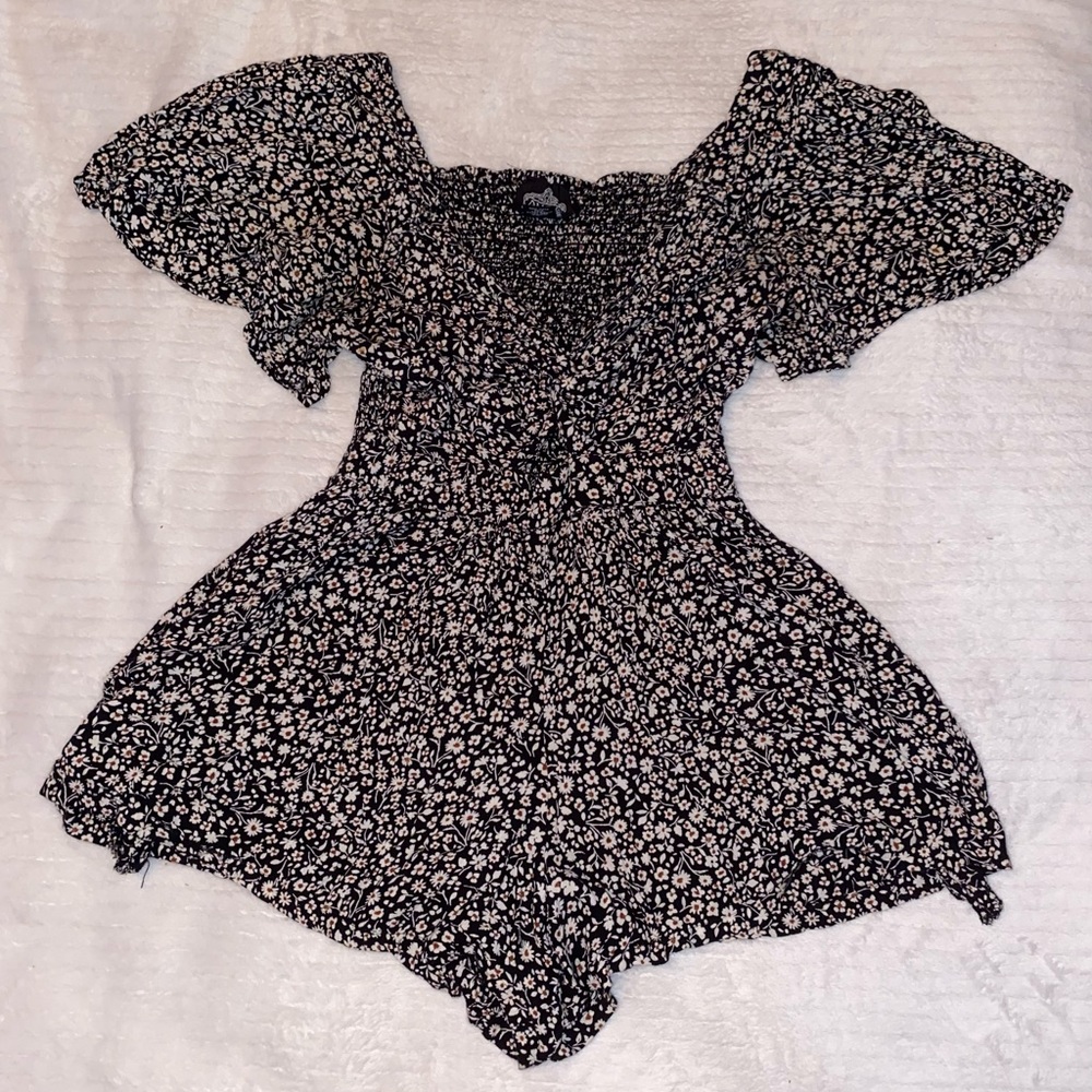 Angie Black and White Floral Romper